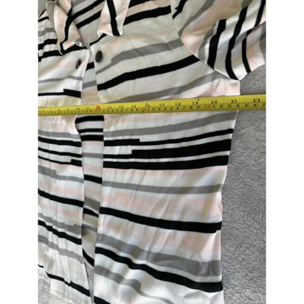 MING WANG Slinky Pink Black‎ White Stripe Open Front Cardigan Size L
